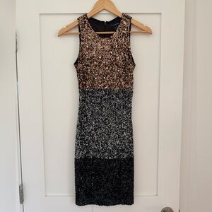 French Connection Black and Gold Sequin Dress